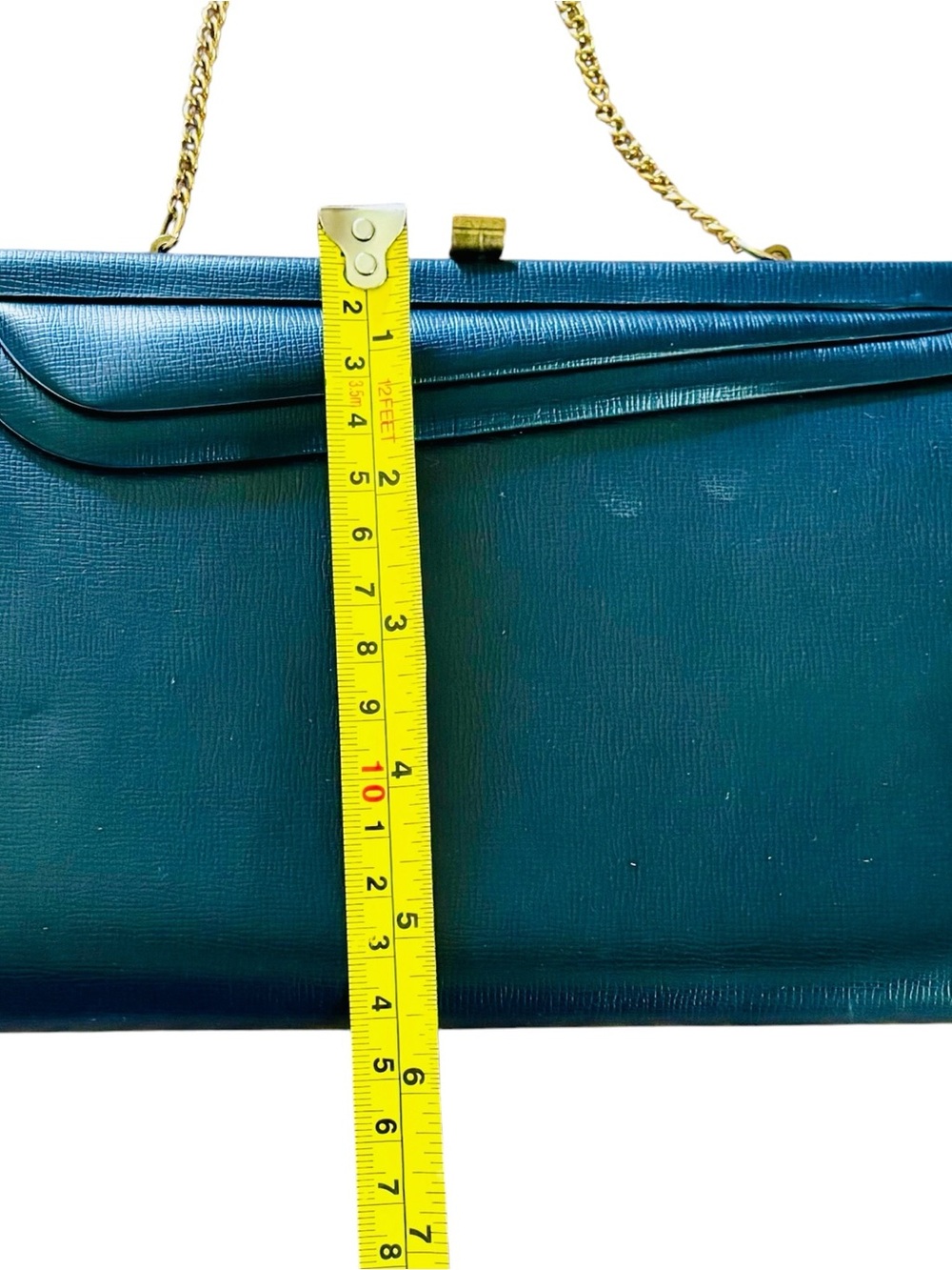Vintage MCM Navy Gold Tone Chain-Handle Evening Clutch - Picture 10 of 10
